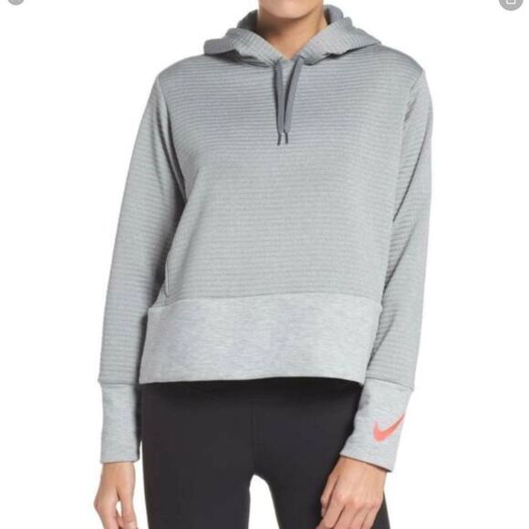 Nike Gray Knit Ribbed Training Dry Fit Sweatshirt Hoodie Pink Swoosh S - Picture 2 of 13